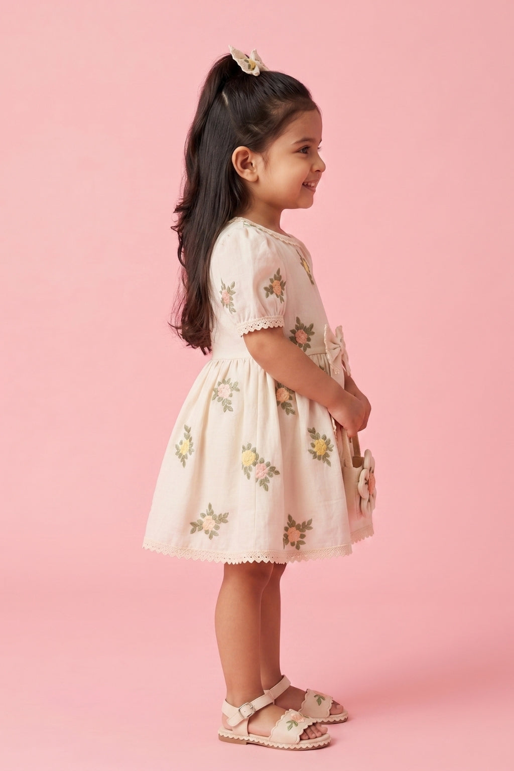 Off-White Floral Embroidered Dress TSF10053