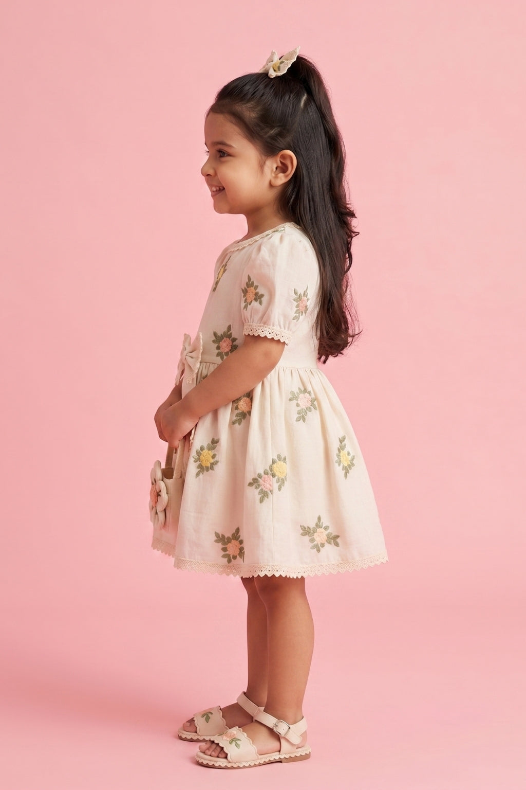 Off-White Floral Embroidered Dress TSF10053