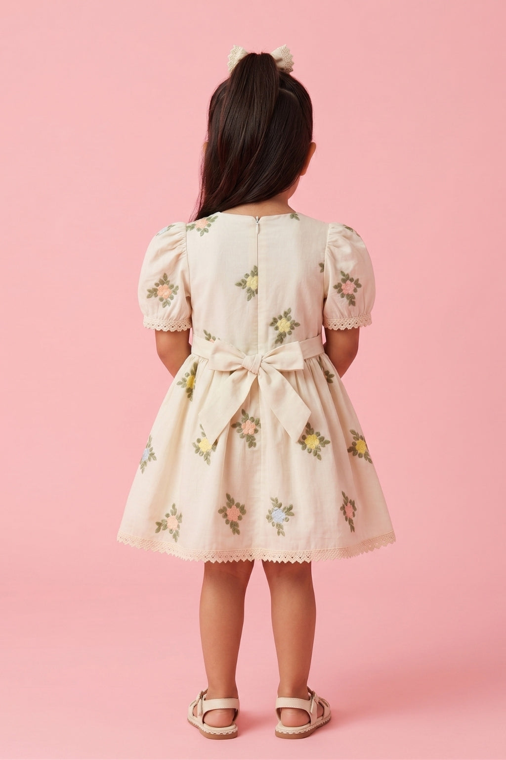Off-White Floral Embroidered Dress TSF10053