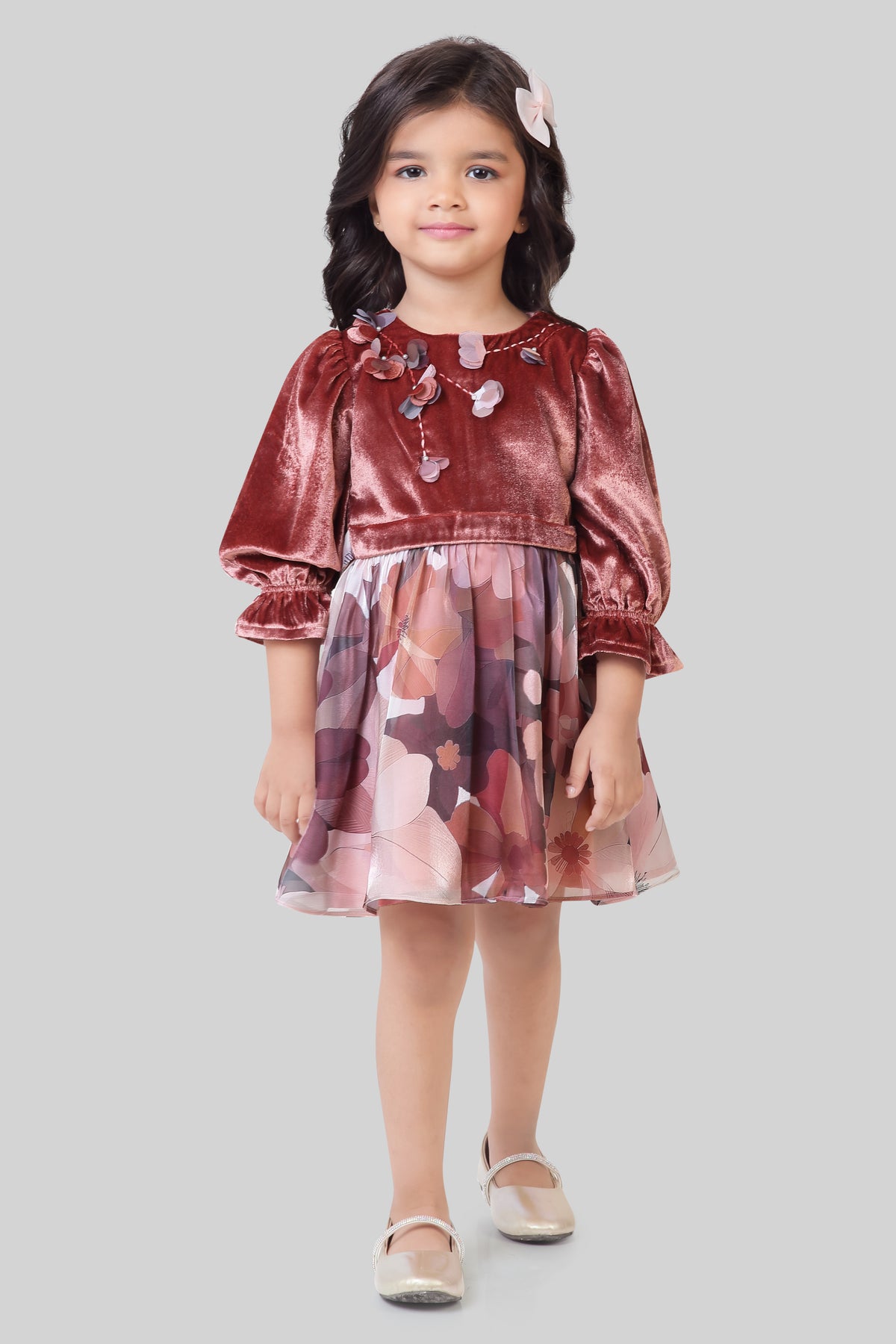 Onion Pink Floral Organza Party Frock TSF10078