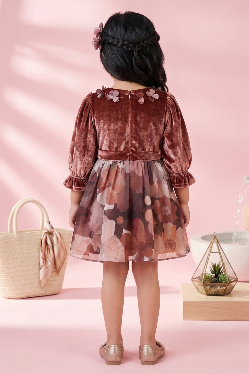 Onion Pink Floral Organza Party Frock TSF10078