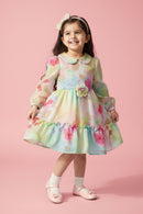 Tressel Peach Pastel Floral Party Dress for Girls