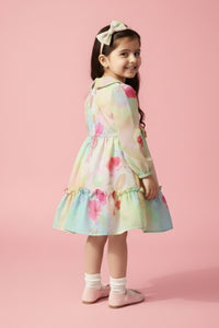 Tressel Peach Pastel Floral Party Dress for Girls