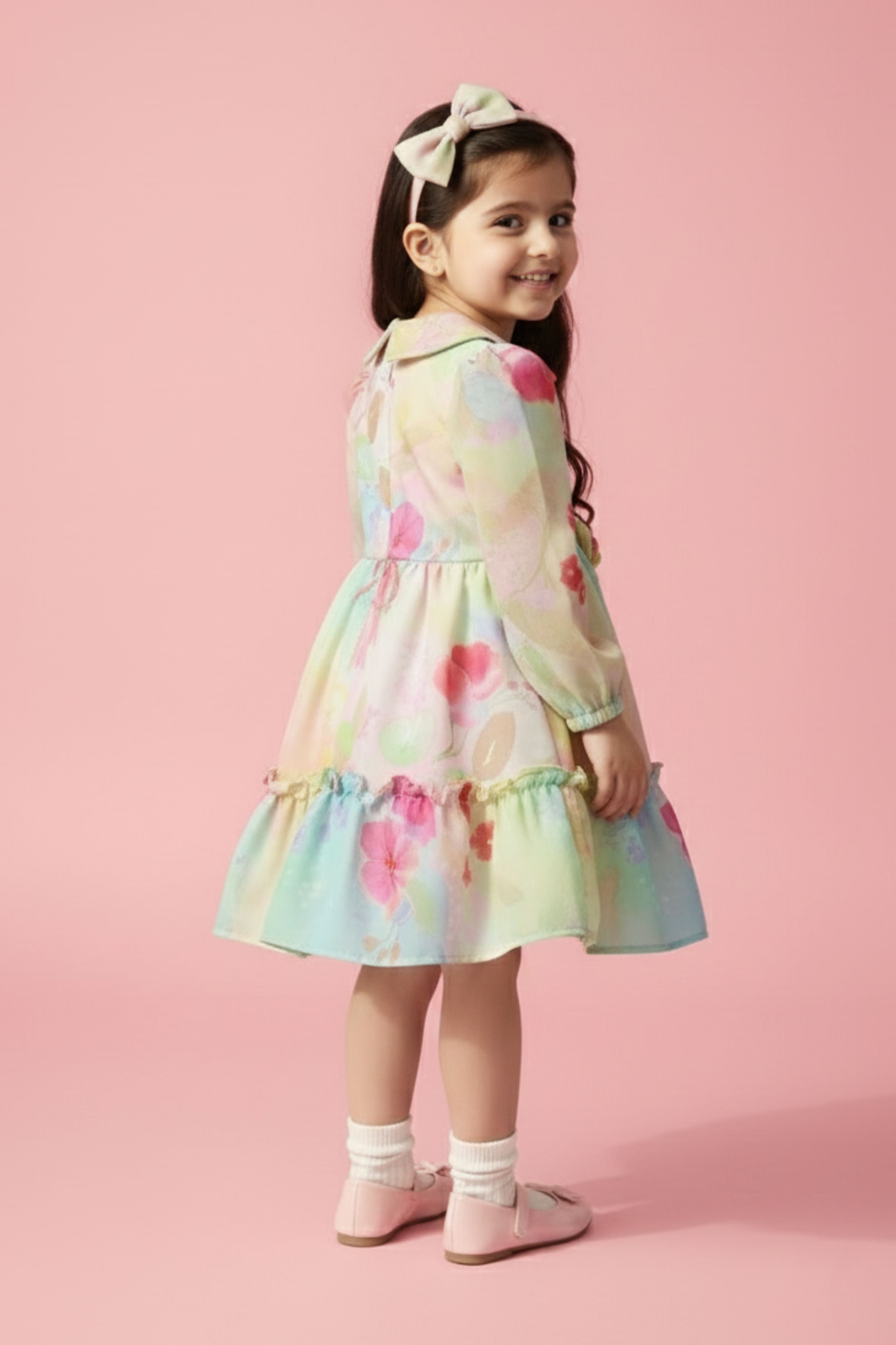 Tressel Peach Pastel Floral Party Dress for Girls