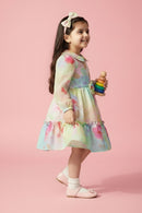 Tressel Peach Pastel Floral Party Dress for Girls