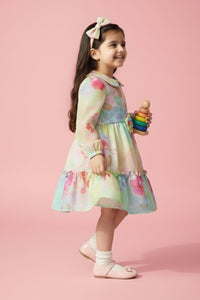 Tressel Peach Pastel Floral Party Dress for Girls