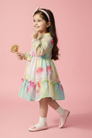 Tressel Peach Pastel Floral Party Dress for Girls