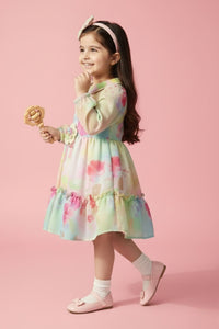 Tressel Peach Pastel Floral Party Dress for Girls