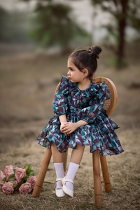 Tressel Green Full Sleeves Leaf Printed Frock