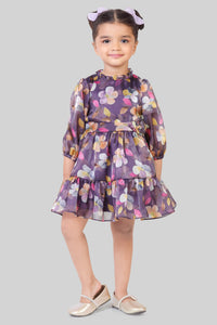 Tressel Purple 3/4th Sleeves Floral Printed Frock
