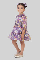 Tressel Purple 3/4th Sleeves Floral Printed Frock