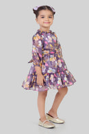 Tressel Purple 3/4th Sleeves Floral Printed Frock