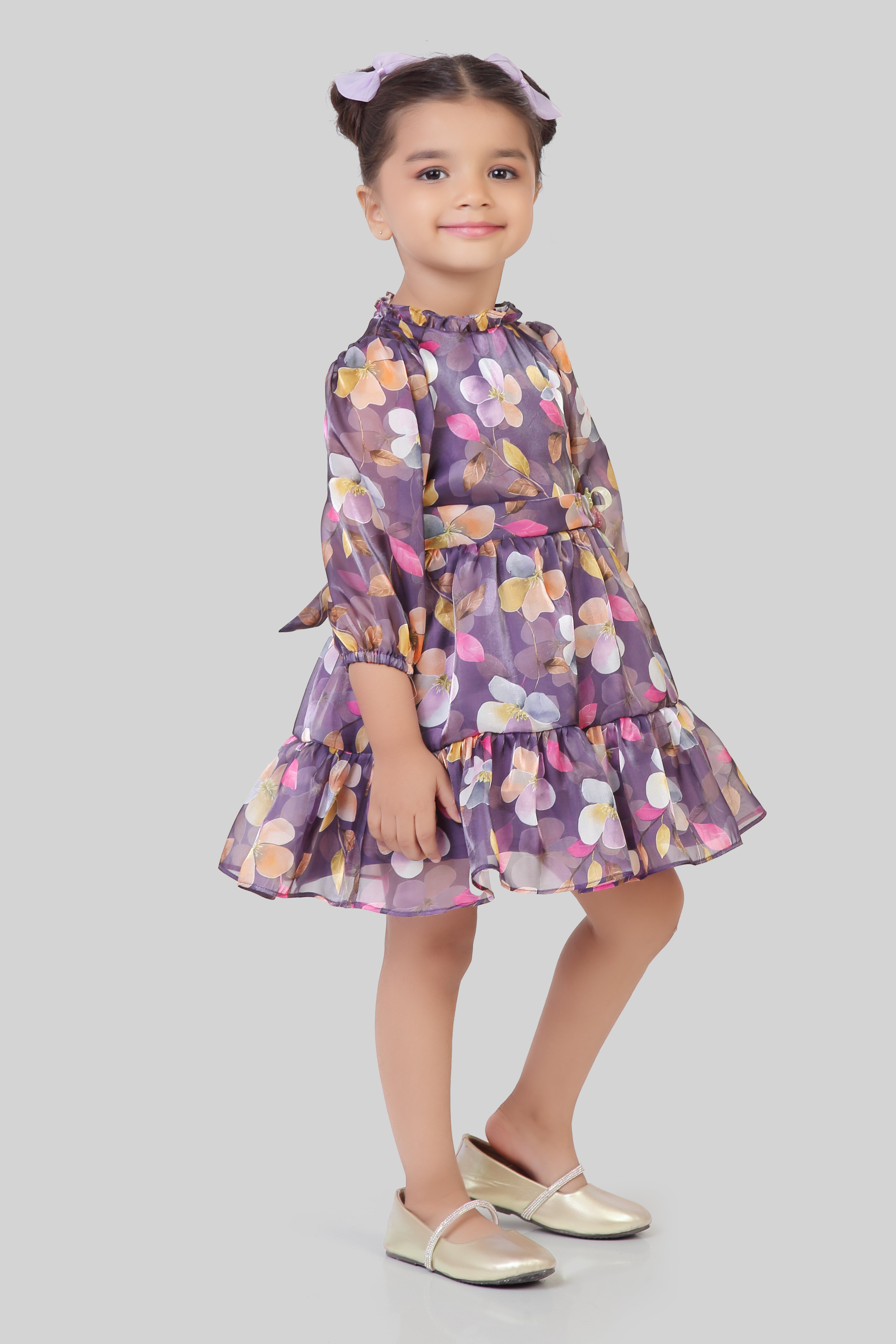 Tressel Purple 3/4th Sleeves Floral Printed Frock