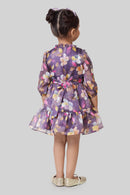 Tressel Purple 3/4th Sleeves Floral Printed Frock