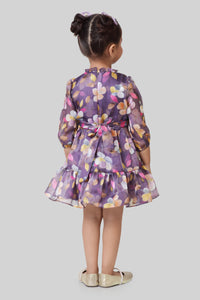 Tressel Purple 3/4th Sleeves Floral Printed Frock