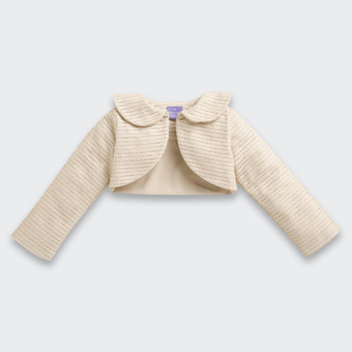 Girls Floral Satin Frock with Cream Knit Shrug TSF10098