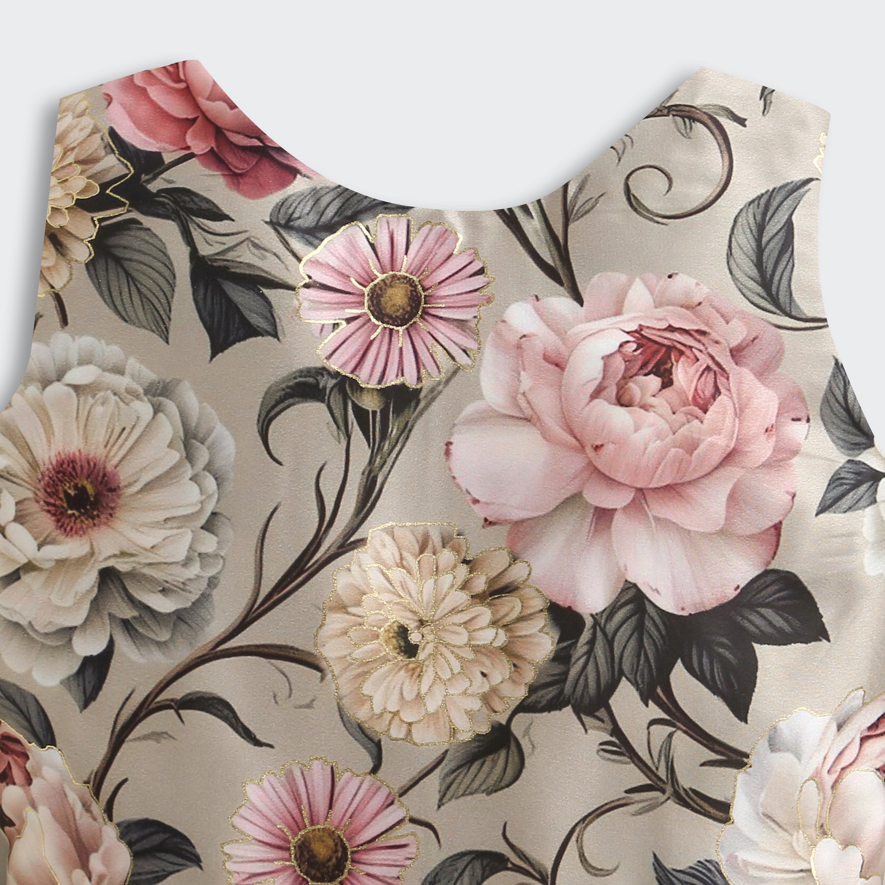 Girls Floral Satin Frock with Cream Knit Shrug TSF10098