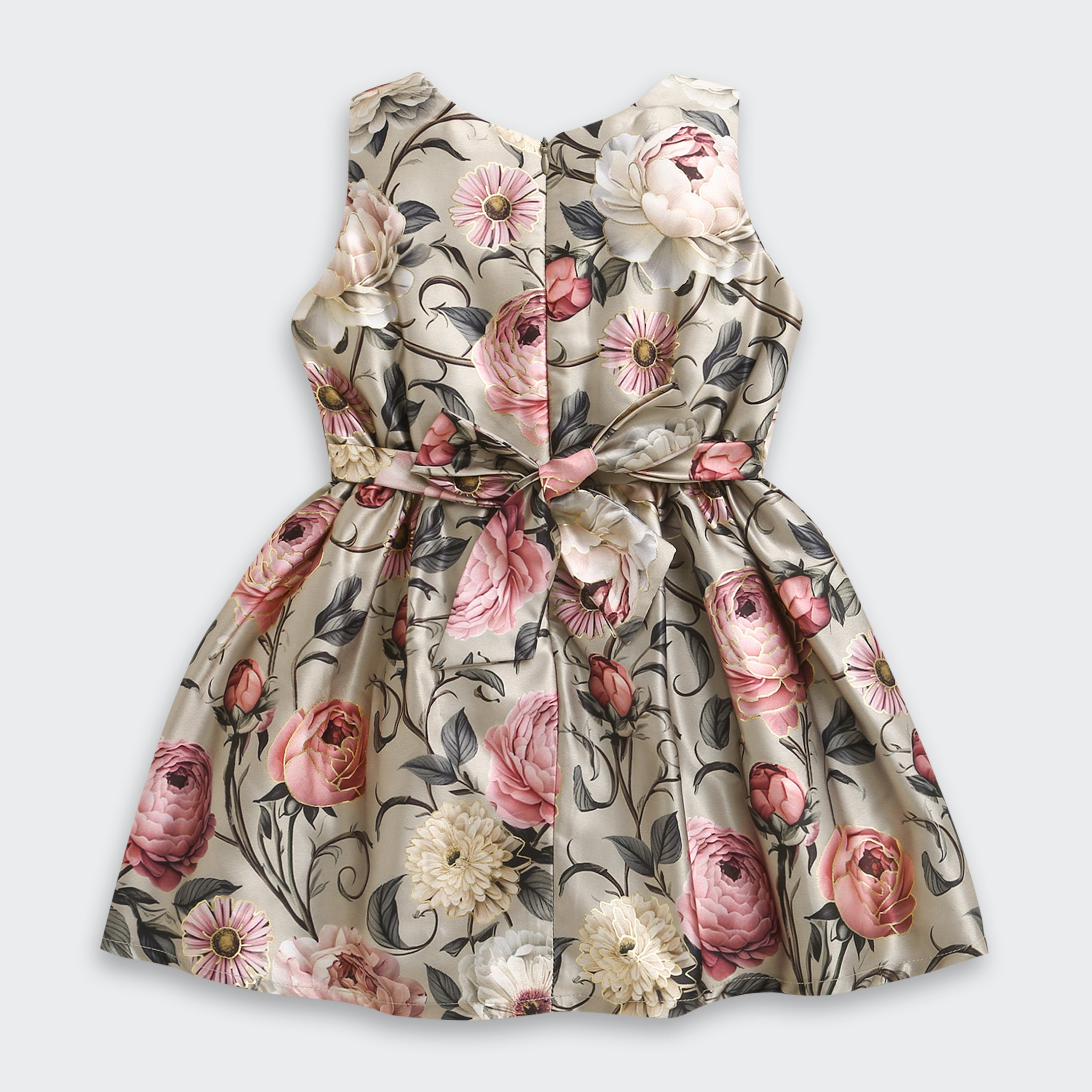Girls Floral Satin Frock with Cream Knit Shrug TSF10098