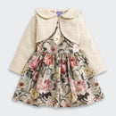 Girls Floral Satin Frock with Cream Knit Shrug TSF10098