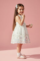 Girls White Floral Halter Frock TSF10113