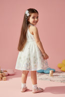 Girls White Floral Halter Frock TSF10113