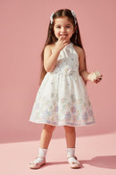 Girls White Floral Halter Frock TSF10113