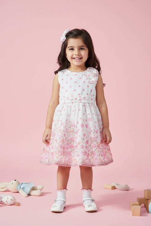 Girls White Blossom Floral Party Frock TSF10115
