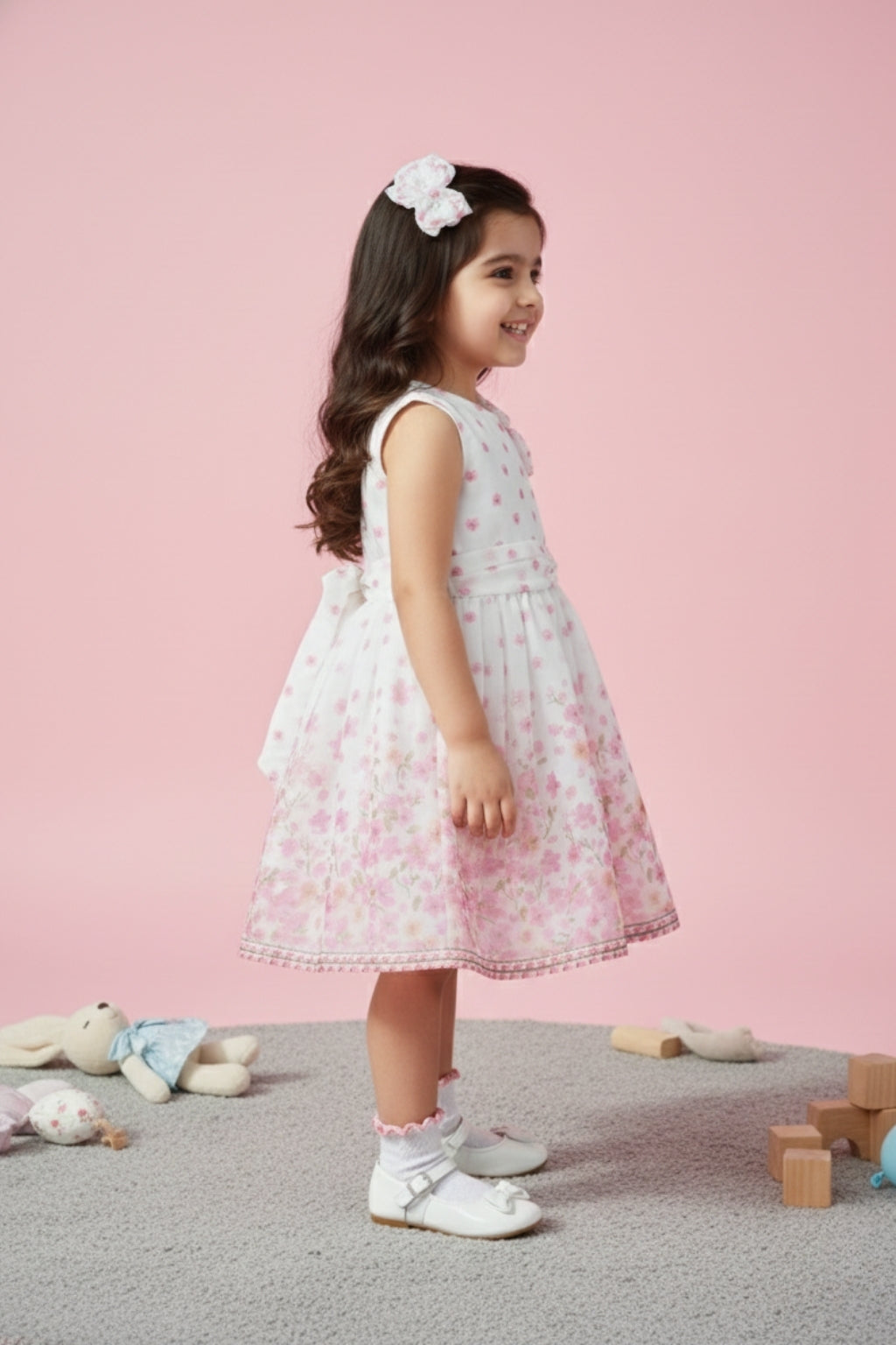 Girls White Blossom Floral Party Frock TSF10115