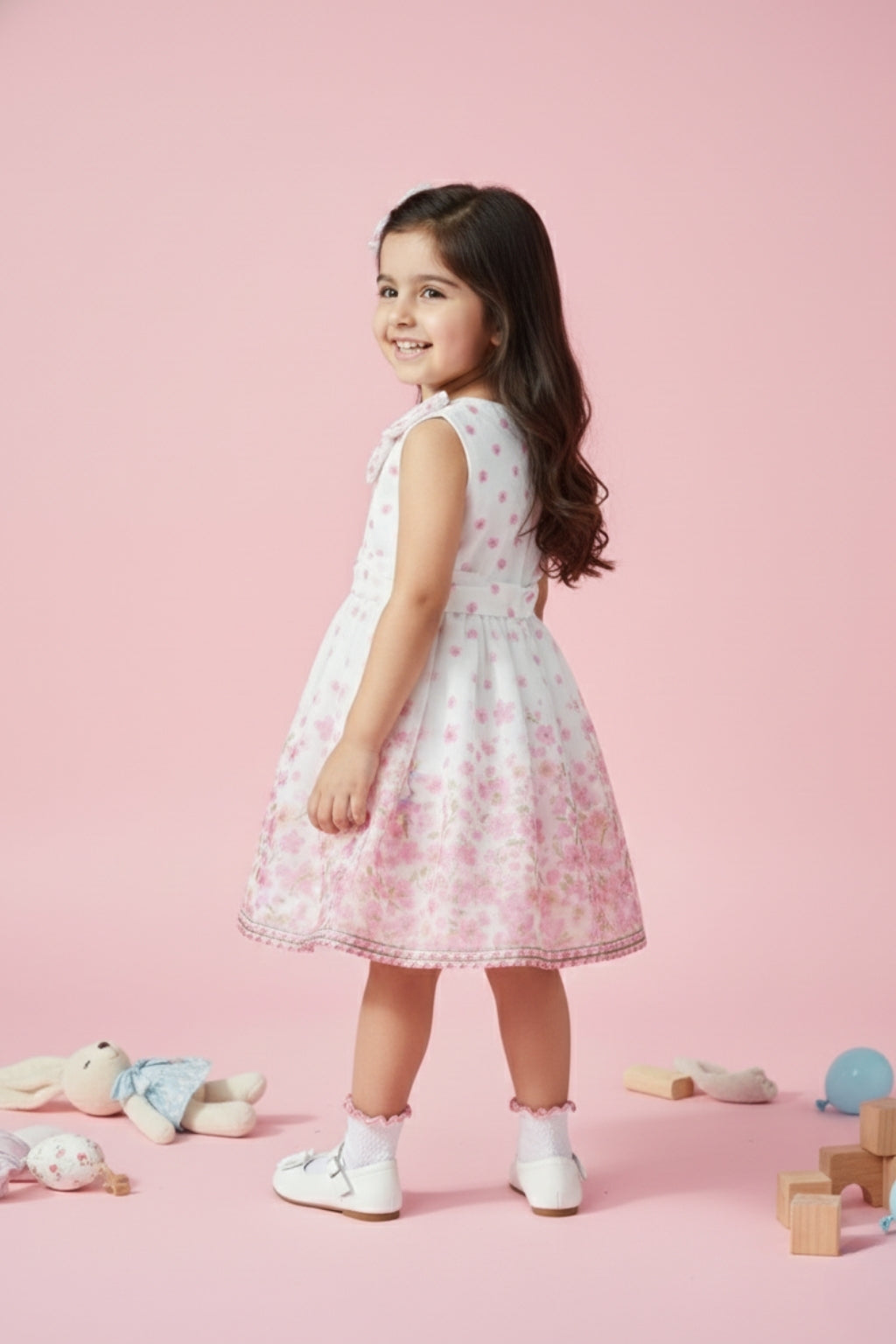 Girls White Blossom Floral Party Frock TSF10115
