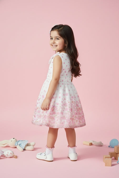 Girls White Blossom Floral Party Frock TSF10115