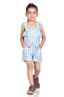 Sky Blue Stripe Ruffle Playsuit TSJP30501