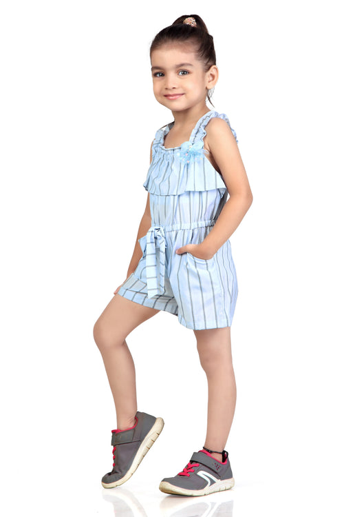 Sky Blue Stripe Ruffle Playsuit TSJP30501