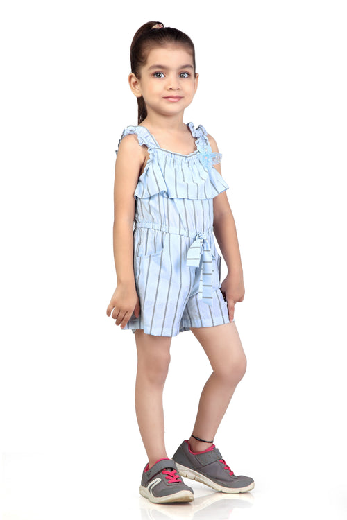 Sky Blue Stripe Ruffle Playsuit TSJP30501