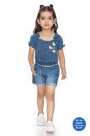 Denim Smocked Soild Playsuit Detailed with Heart TSJP30508