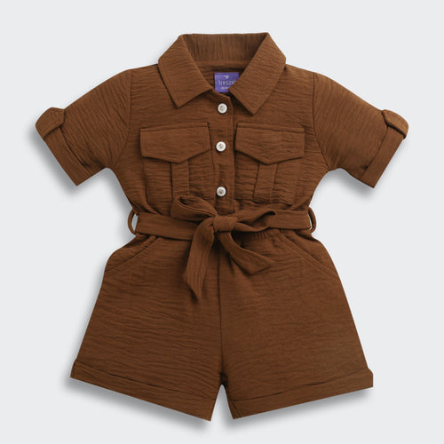 Brown Collared Button-Down Playsuit TSJP30540