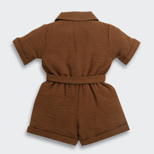 Brown Collared Button-Down Playsuit TSJP30540