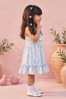 Girls Blue Floral Sleeveless Ruffle Dress TSM30416
