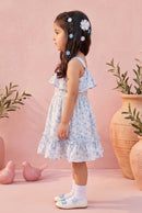 Girls Blue Floral Sleeveless Ruffle Dress TSM30416