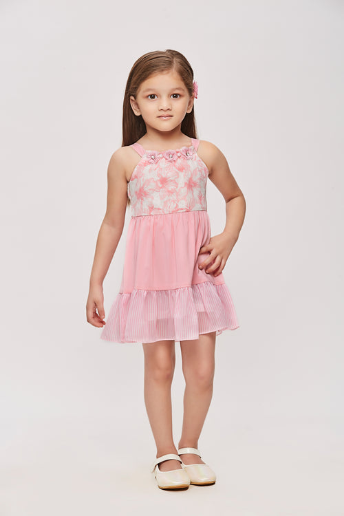 Girls Pink Floral Tiered Dress TSM30449
