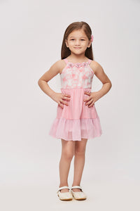 Girls Pink Floral Tiered Dress TSM30449
