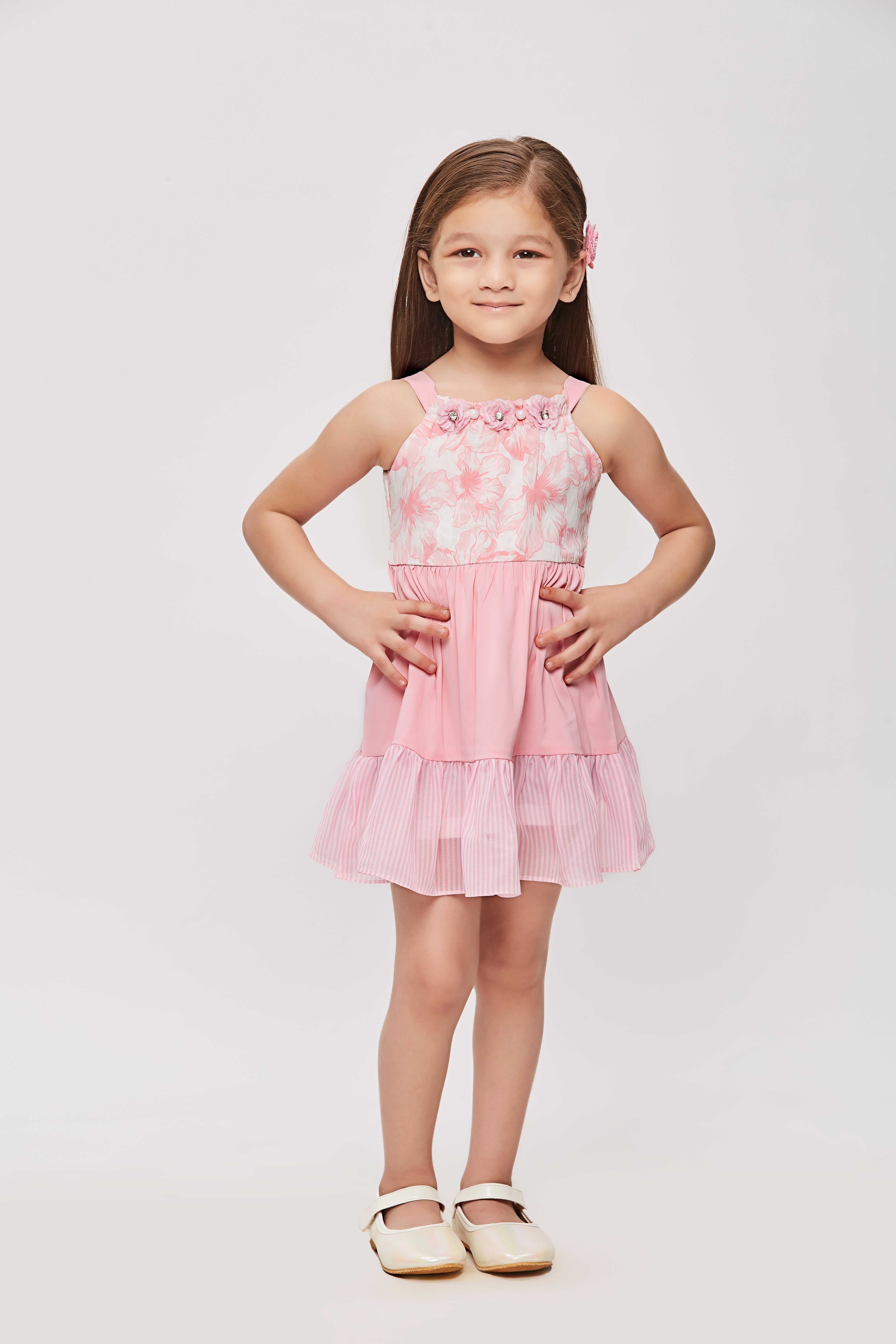 Girls Pink Floral Tiered Dress TSM30449