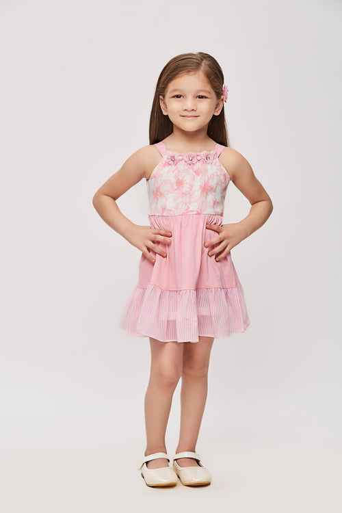 Girls Pink Floral Tiered Dress TSM30449