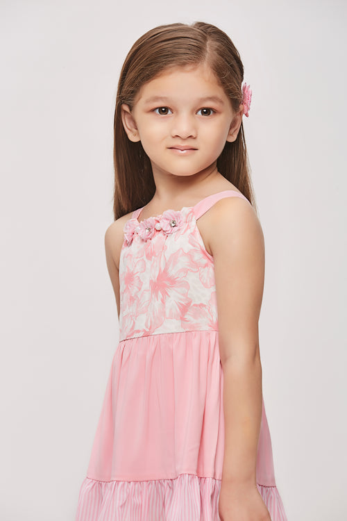Girls Pink Floral Tiered Dress TSM30449