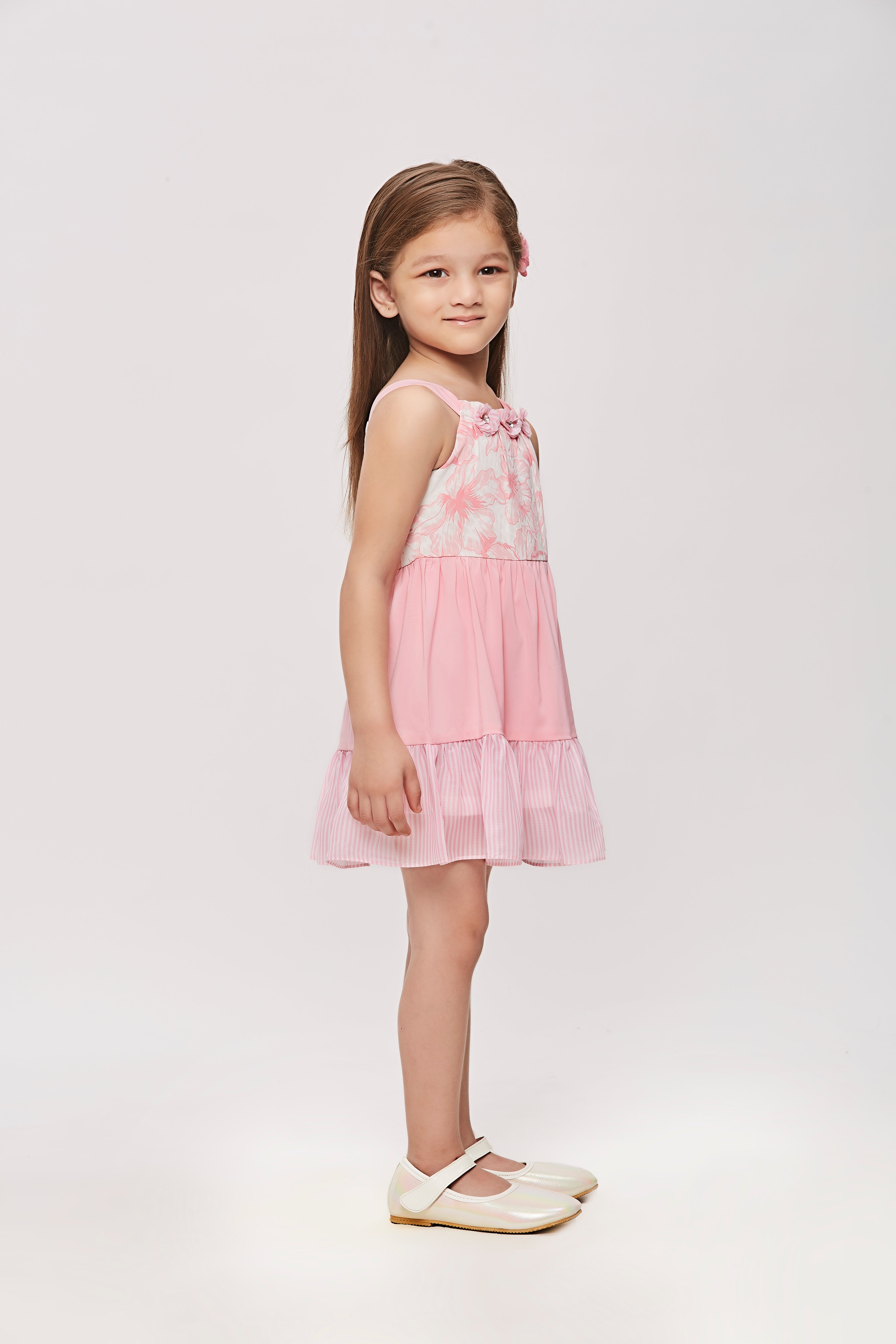 Girls Pink Floral Tiered Dress TSM30449