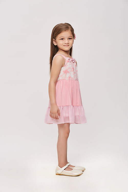 Girls Pink Floral Tiered Dress TSM30449