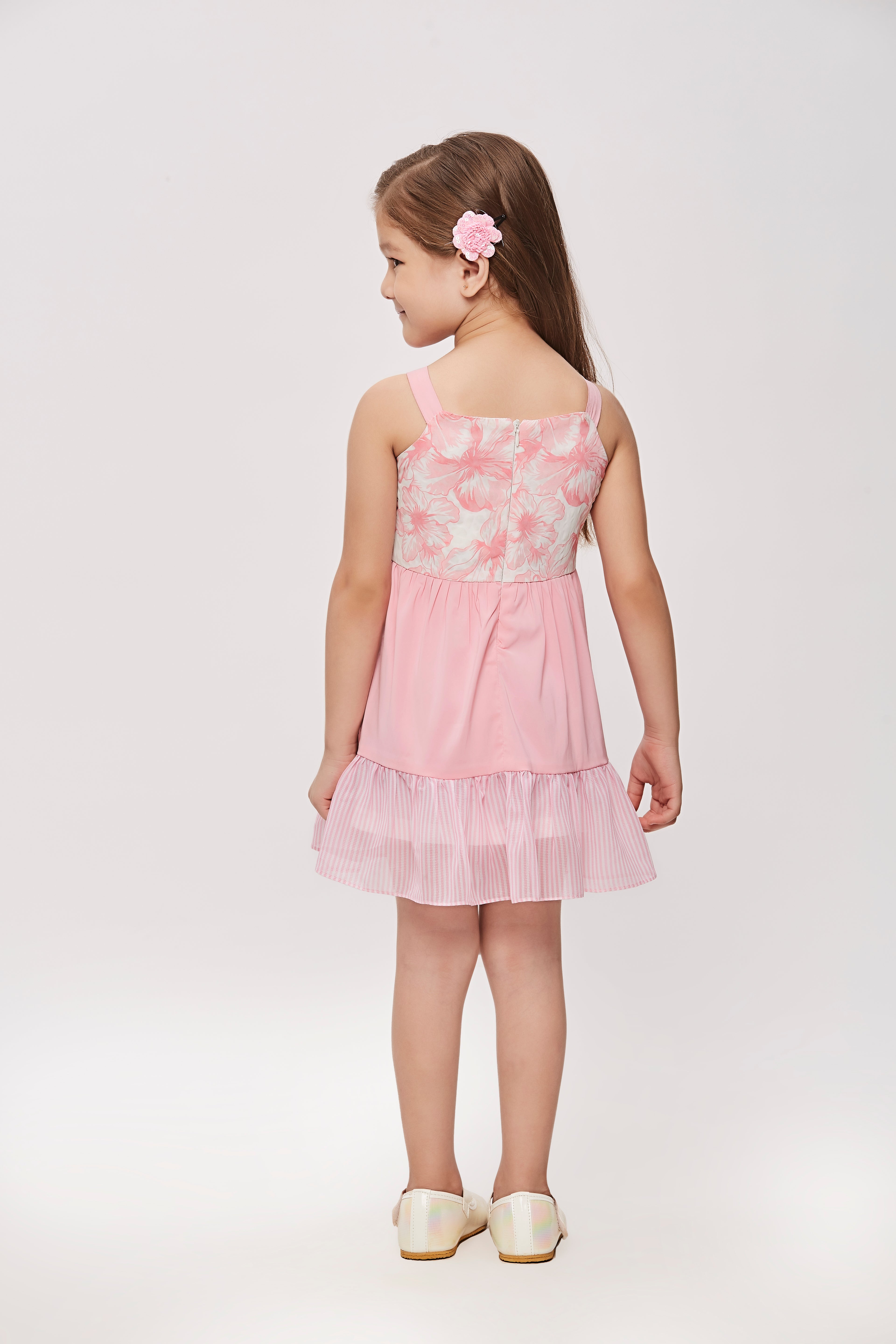 Girls Pink Floral Tiered Dress TSM30449