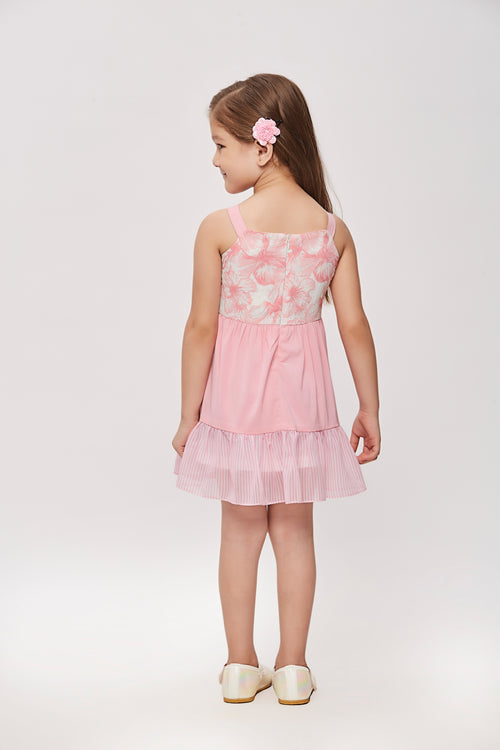 Girls Pink Floral Tiered Dress TSM30449