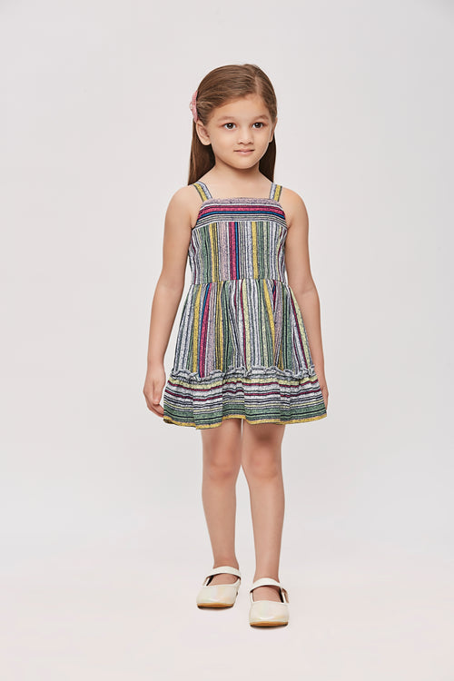 Girls Green Abstract Print Strappy Dress TSM30455