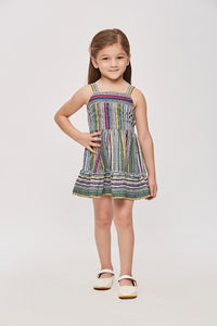 Girls Green Abstract Print Strappy Dress TSM30455