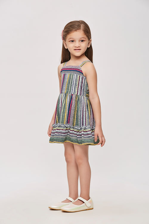 Girls Green Abstract Print Strappy Dress TSM30455